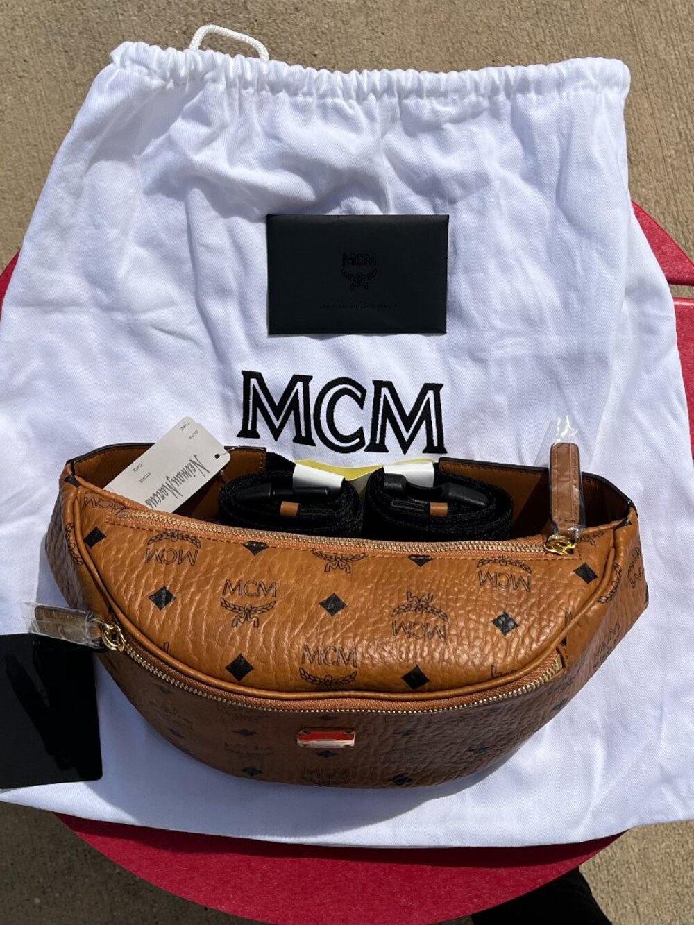MCM Cognac Viestos Monogram Belt Bag NWT - Picture 3 of 12